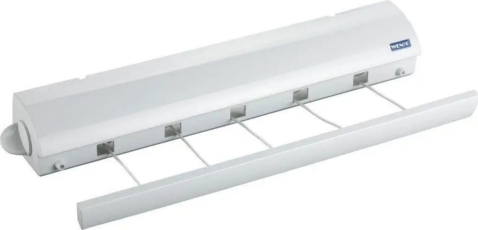 Wenko Rozwijana suszarka na pranie, kolor biały, 5 sznurków do wieszania, łatwa w montażu, maksymalna szerokość 21 metrów, marka WENKO