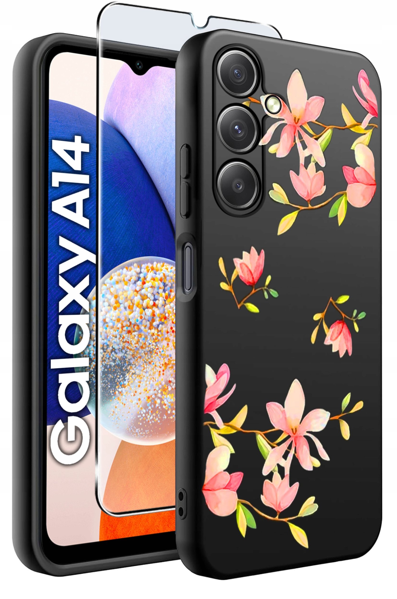 ETUI do Samsung A14 5G WZORY | SILIKONOWE MATT CASE + SZKŁO HARTOWANE 9H