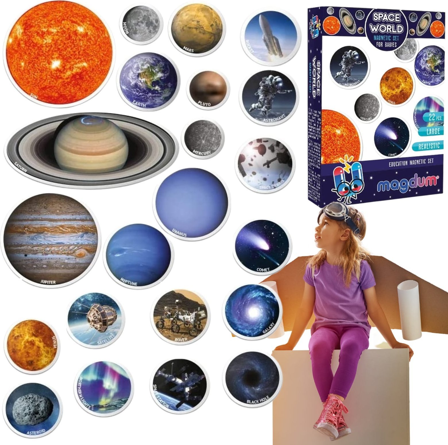 LeanToys ZESTAW MAGNESÓW MEGA KOSMOS PLANETY SŁOŃCE KSIĘŻYC