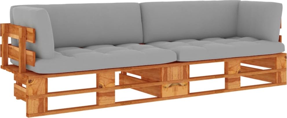 vidaXL Sofa 2-os. z palet, z poduszkami, miodowy brąz, drewno sosnowe