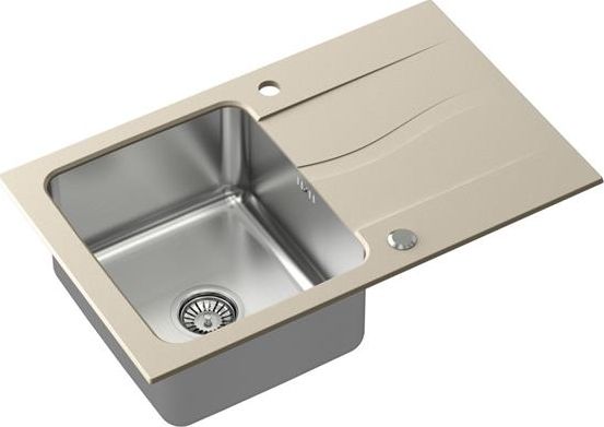 Zlewozmywak Steiner MICHAEL 111 Fusion Steingran Hybrid Plus beżowy z komorą stalową (780x480x190) z syfonem manualnym i zaślepką