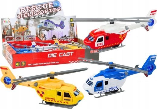 LeanToys Helikopter Ratunkowy Policyjny Strażacki Metalowy Napęd Otwierane Drzwi