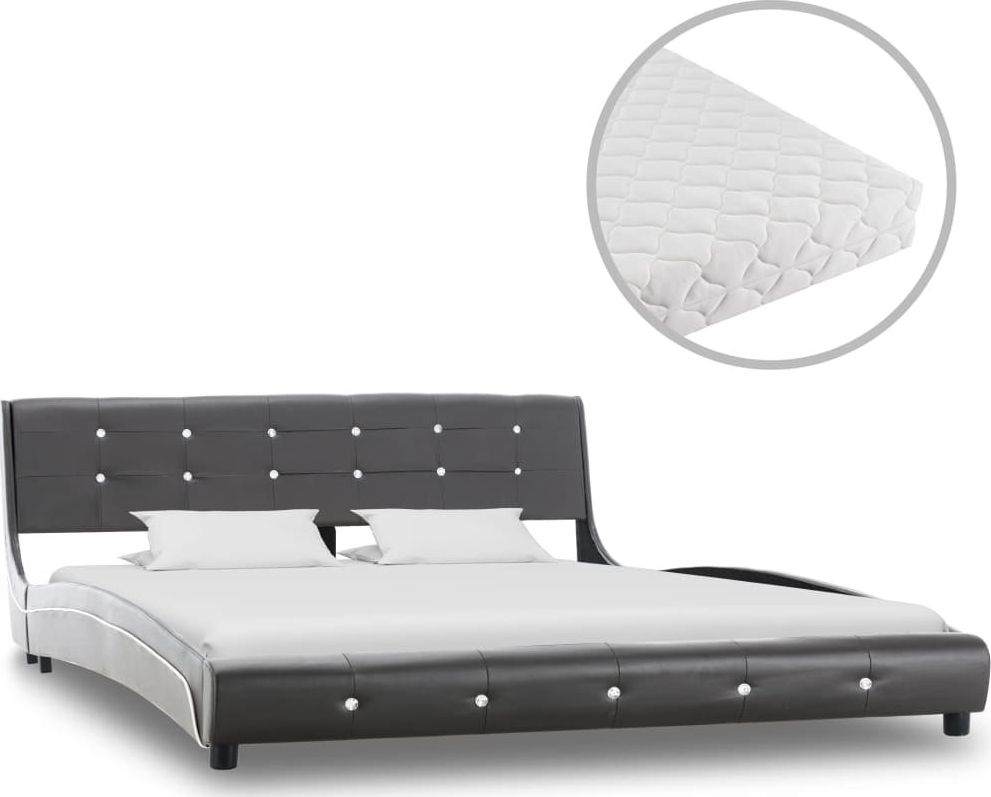 vidaXL VidaXL Łóżko z materacem, szare, sztuczna skóra, 160 x 200 cm