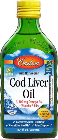 Carlson Labs Carlson Labs - Olej z Wątroby Dorsza, 1100mg Cytryna, 250 ml