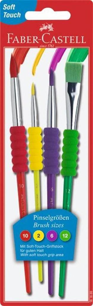 Faber-Castell PĘDZLE SZKOLNE Z MIĘKKIM UCHWYTEM 4SZT. BLISTER