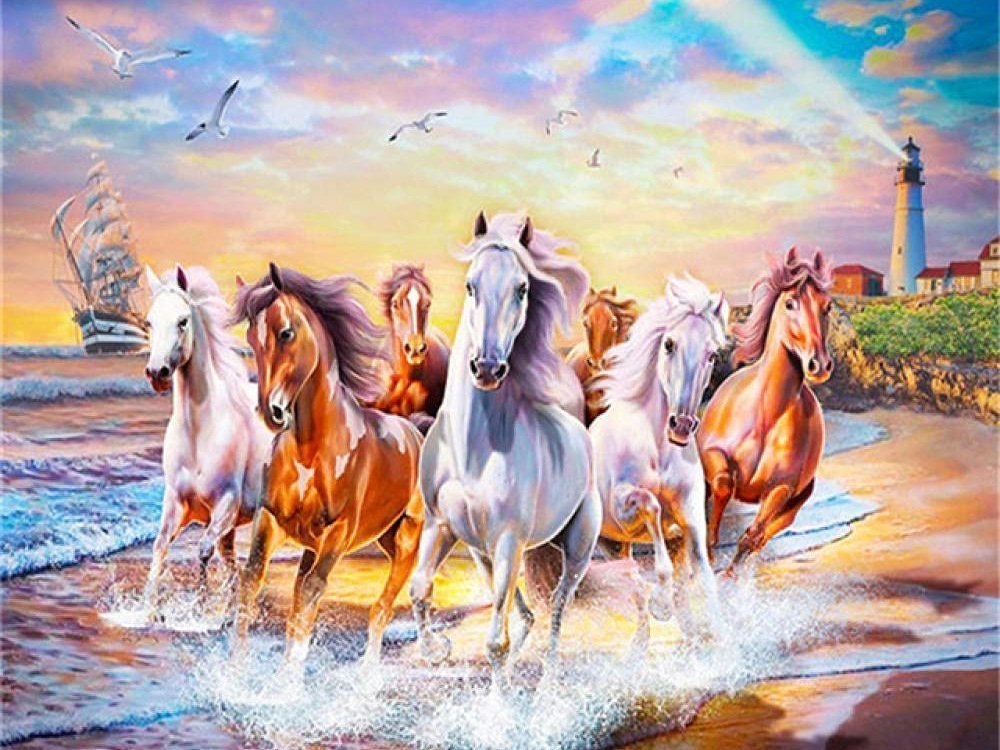 Malowanie po numerach Konie na brzegu morza 40 x 50 5710