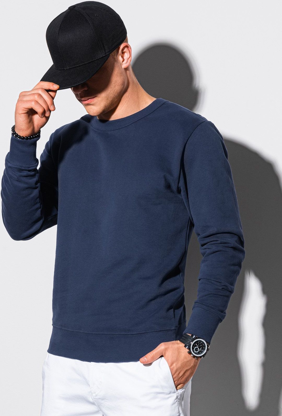 Ombre Bluza męska bez kaptura bawełniana B1146 - granatowa XL