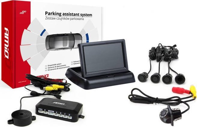 AMiO Zestaw czujników parkowania tft02 4,3" z kamerą hd-305-led 4 sensory czarne "gold"