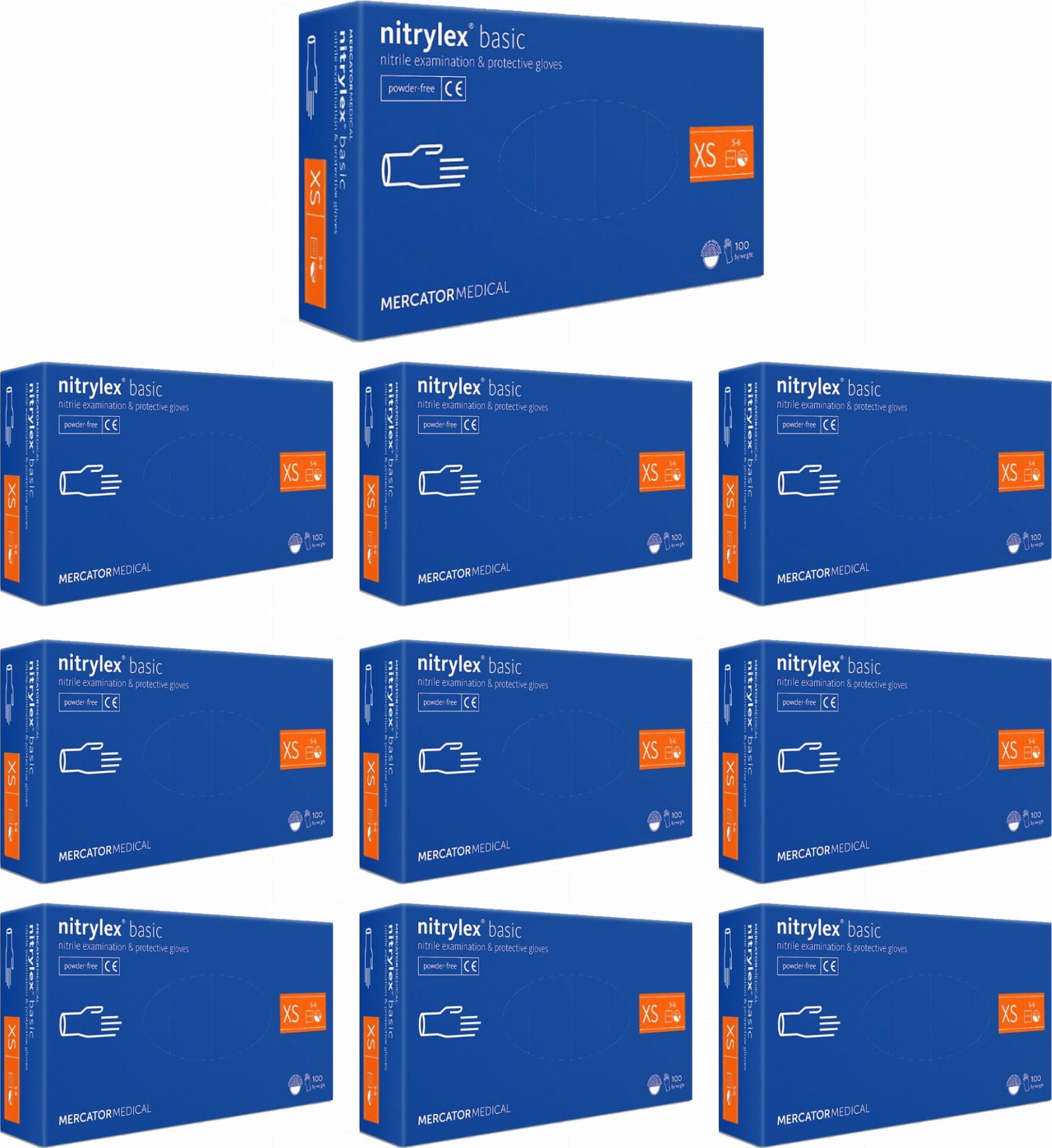 Mercator Rękawice Nitrylowe 100 szt. Nitrylex Basic Dark Blue - 10 kpl. (XS 5-6)