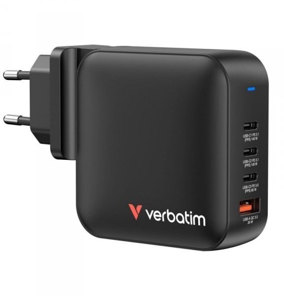 Verbatim, �adowarka GaN USB 3.0, USB C, szara, 165 W, wymienne ko�c�wki C,G,A