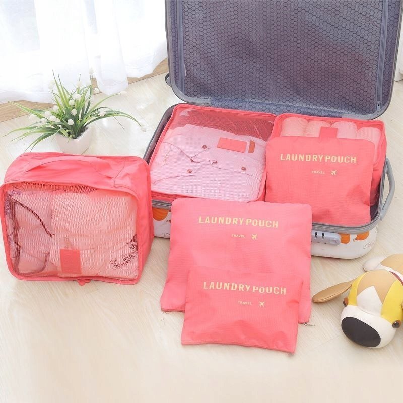 Hedo Zestaw organizerów podróżnych do walizki i szafy (6szt) - różowy