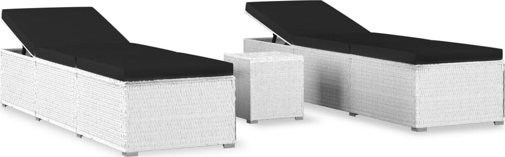 vidaXL 3-częściowy zestaw leżaki ze stolikiem polirattan białe VidaXL