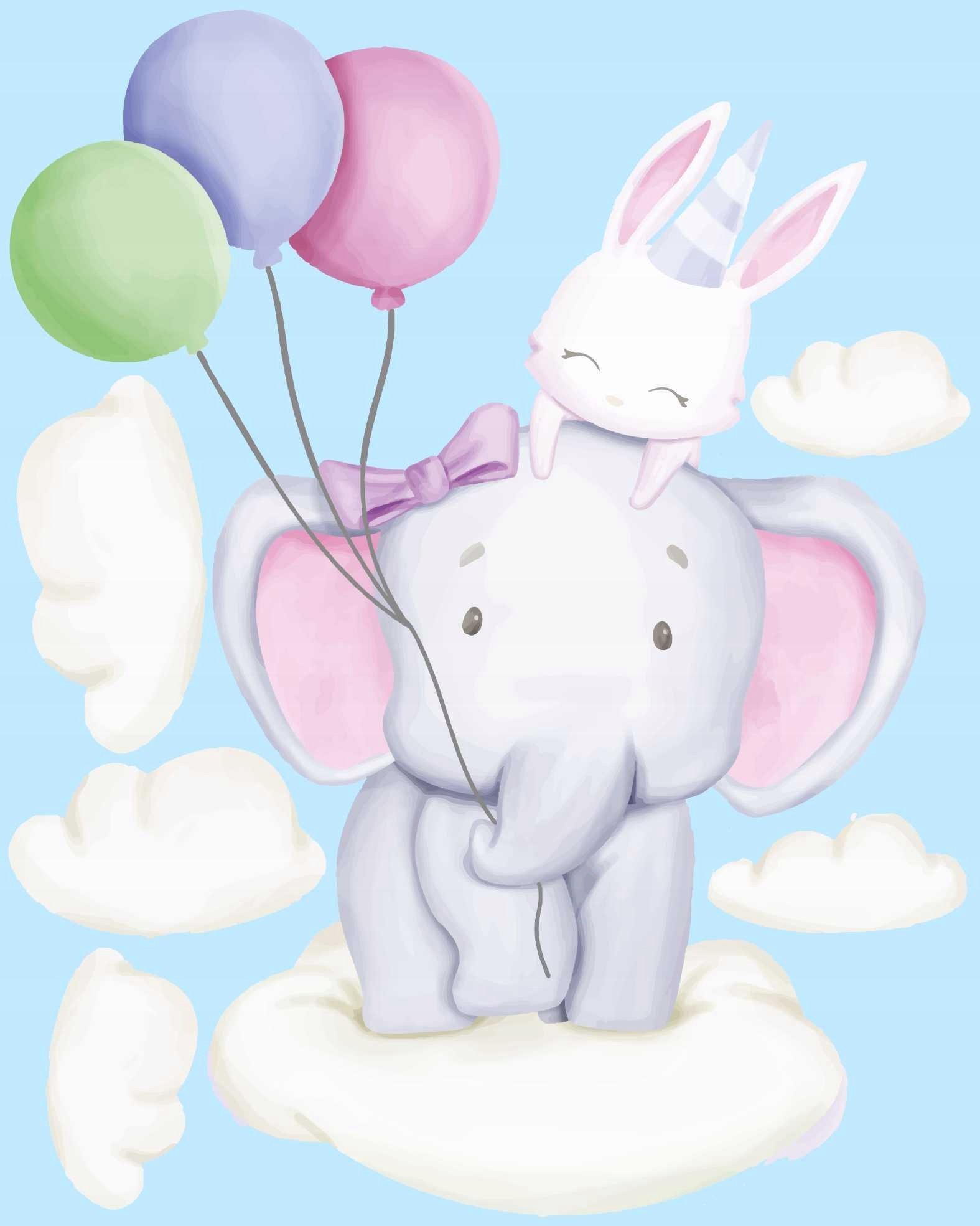 naSciane Naklejki chmurki balon słoń królik pastelowe XL