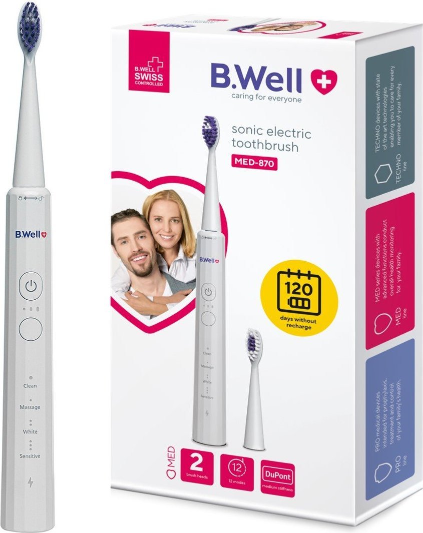 Szczoteczka B.Well Szczoteczka Soniczna Elektryczna do zębów B.WELL MED-870 Biała
