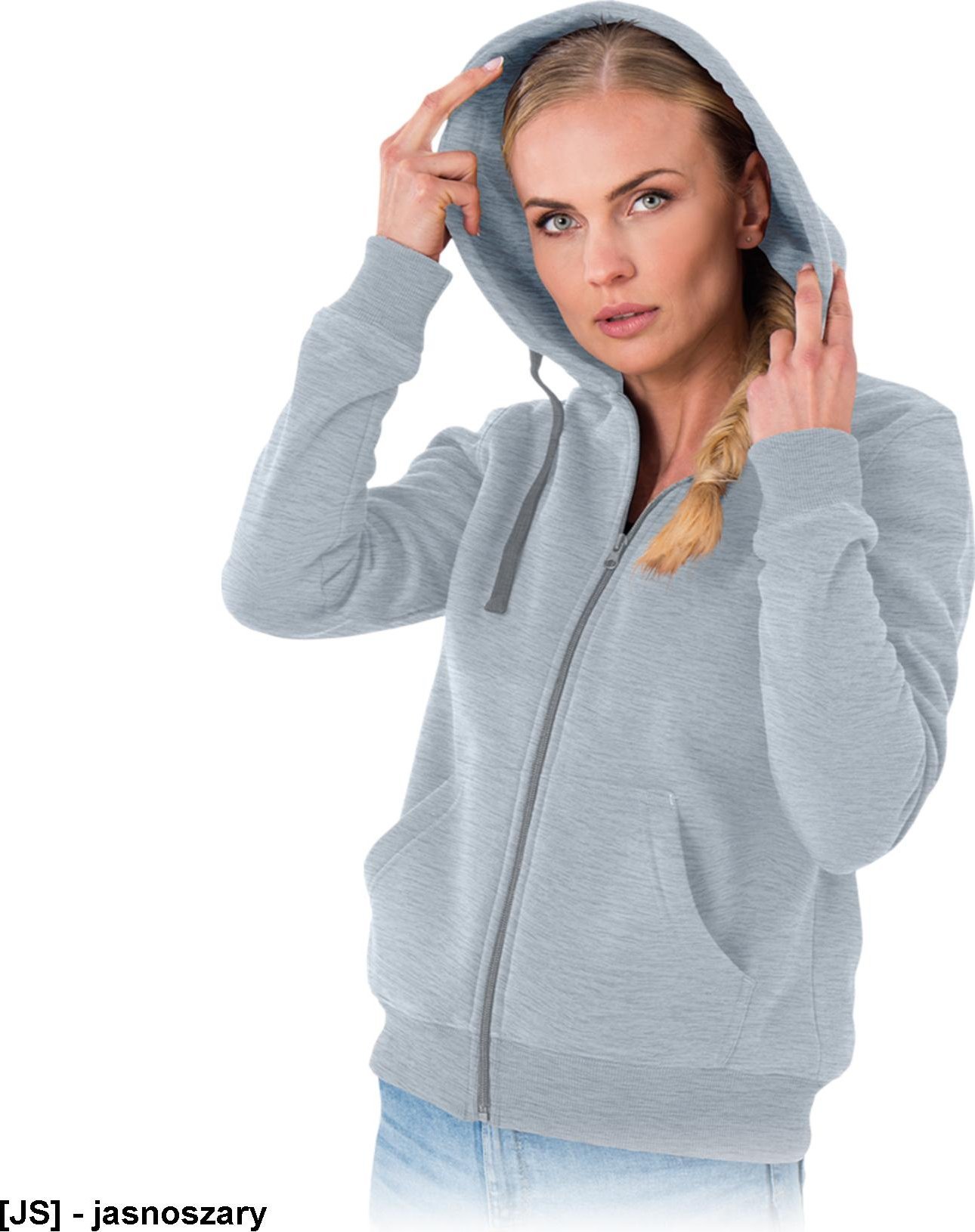 R.E.I.S. MALVA - bluza damska, zapięcie suwak, kaptur ściągany troczki, dwie kieszenie, dół rękawy ściągacz, 100% poliester 220 g/m2 - jasnoszary XL