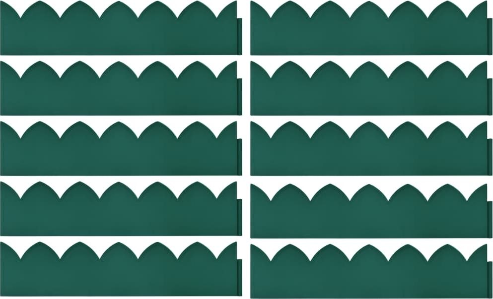 vidaXL Obrzeża trawnikowe, 10 szt., zielone, 65x15 cm, PP