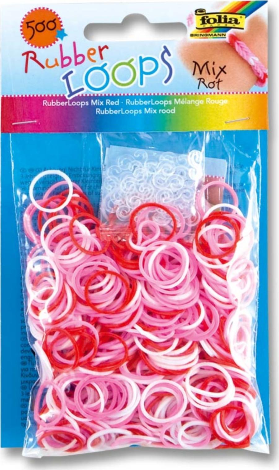 FOLIA Gumki do zaplatania kolorowy mix 500 szt. +szydełko Folia Czerwony