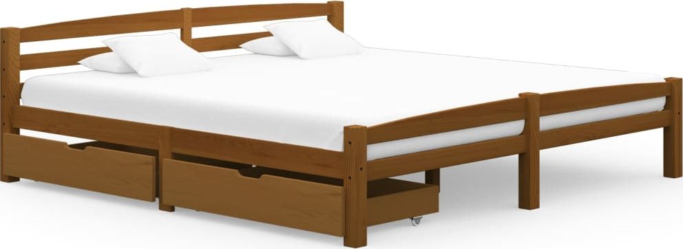 vidaXL Rama łóżka z 2 szufladami, miodowy brąz, sosna, 180 x 200 cm