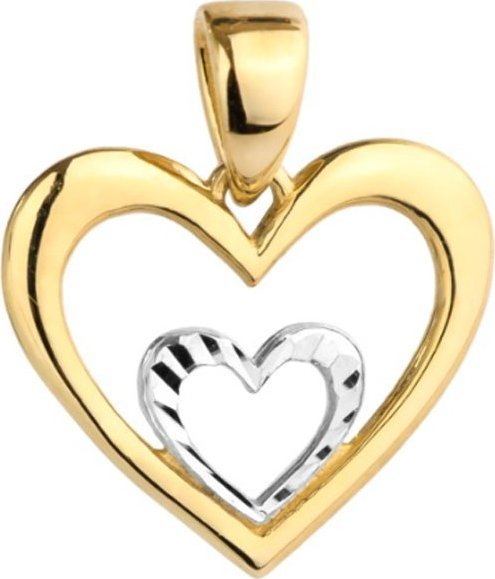 Lovrin Złota przywieszka 585 SERCE Z SERDUSZKIEM DIAMENTOWANYM