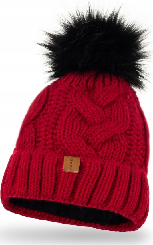 Nandy Nandy Czapka Ciepła Zawijana Z Pomponem Czerwona
