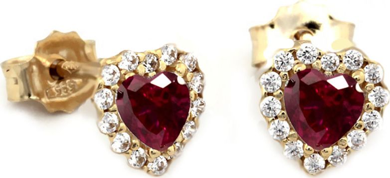 Lovrin Złote kolczyki 333 rubinowymi sercami cyrkonie