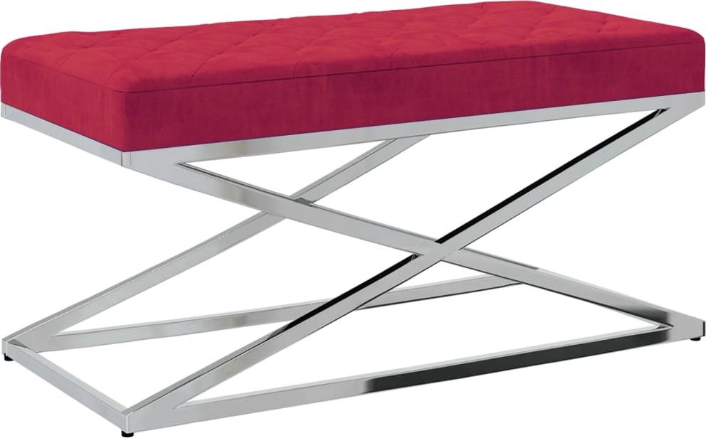 vidaXL Ławka, czerwień winna, aksamit i stal nierdzewna