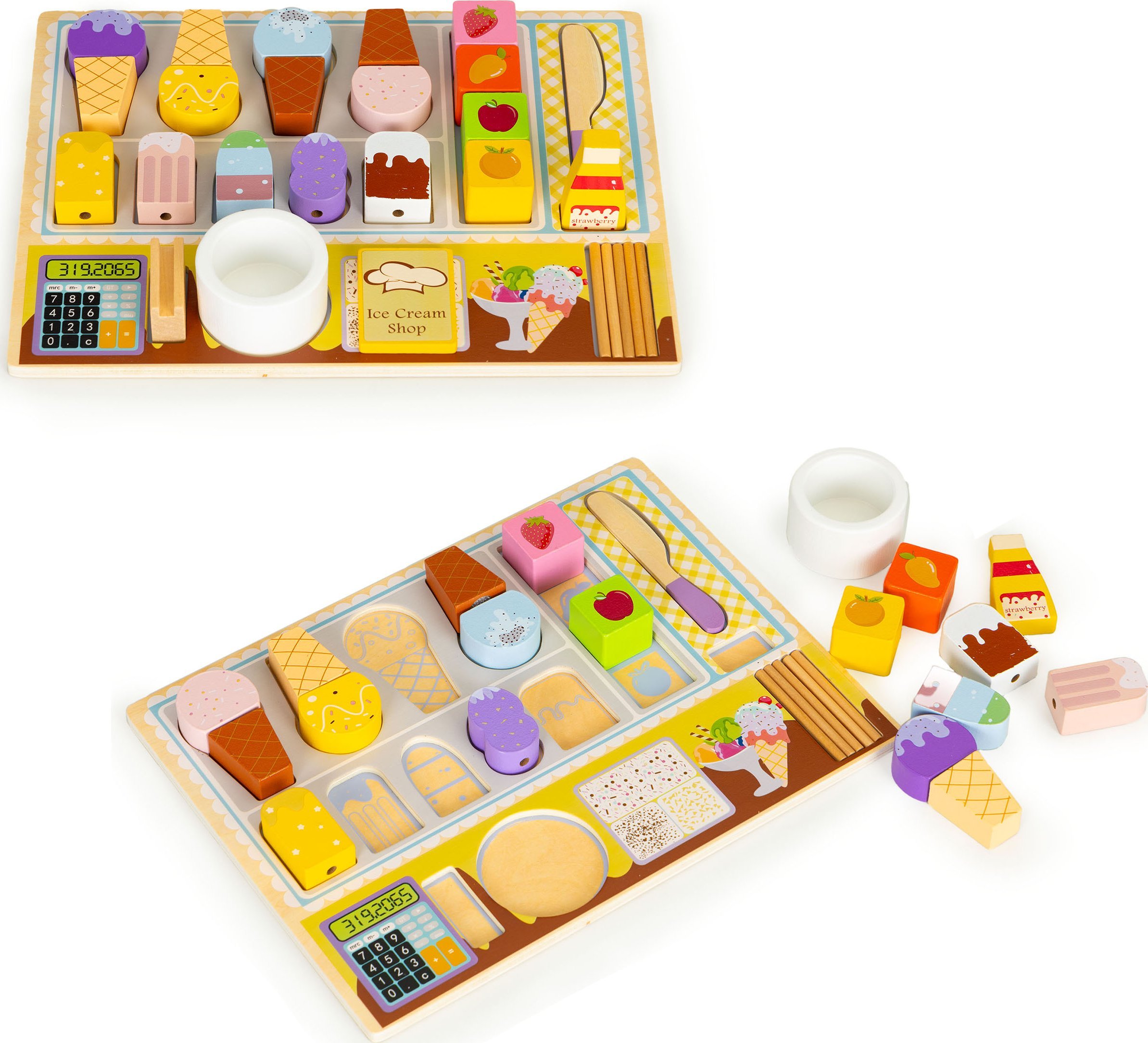 Ecotoys Drewniana tablica lodziarnia zestaw do lodów dla dzieci ECOTOYS