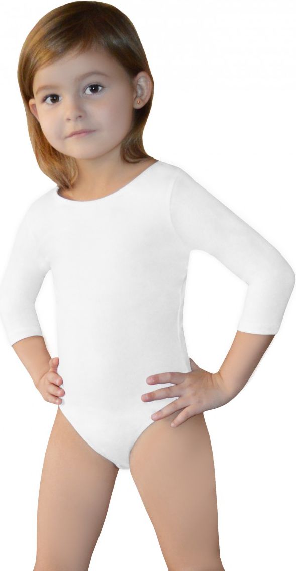 Gwinner Body dziewczęce BODYSUIT GIRLS ¾ SLEEVE LEOTARD BIAŁE (122)