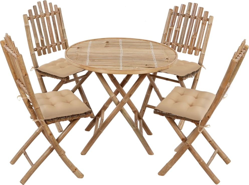 vidaXL Zestaw składanych mebli ogrodowych z poduszkami, bambus 5-cz.