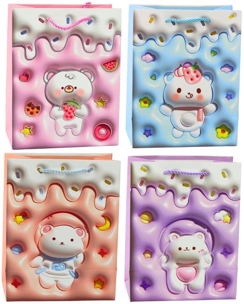 Torba Prezentowa Papierowa Miś Pastelowe Kolory 23 x 18 x 10,5 cm