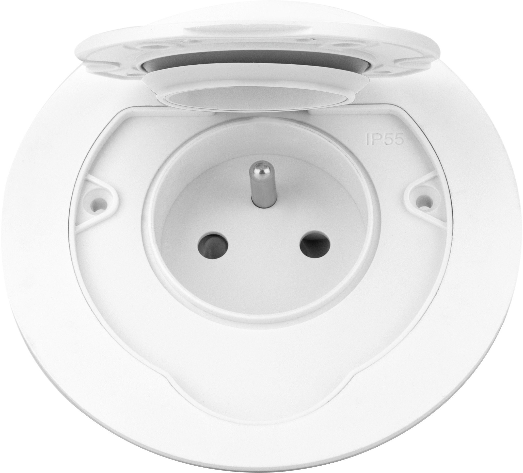 Hermetyczne gniazdo elektryczne okrągłe, IP55,1x2P+Z(French), białe
