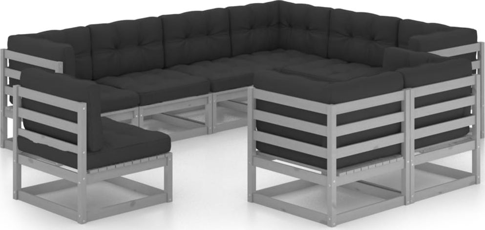 vidaXL 9-cz. zestaw wypoczynkowy do ogrodu, z poduszkami, szara sosna