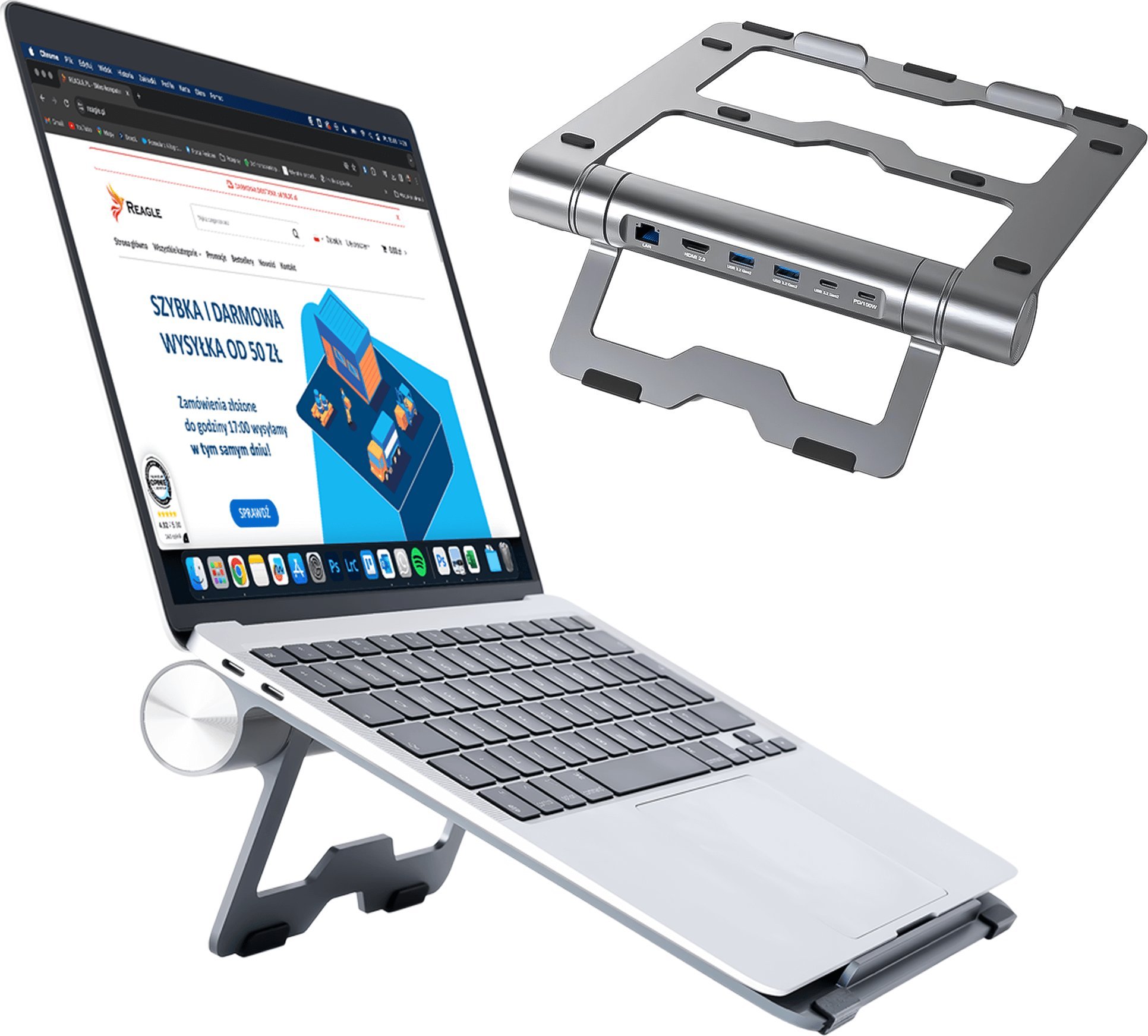 Reagle REAGLE PODSTAWKA POD LAPTOP REGULOWANA STOJAK MACBOOK HUB HDMI PD LAN USB-C