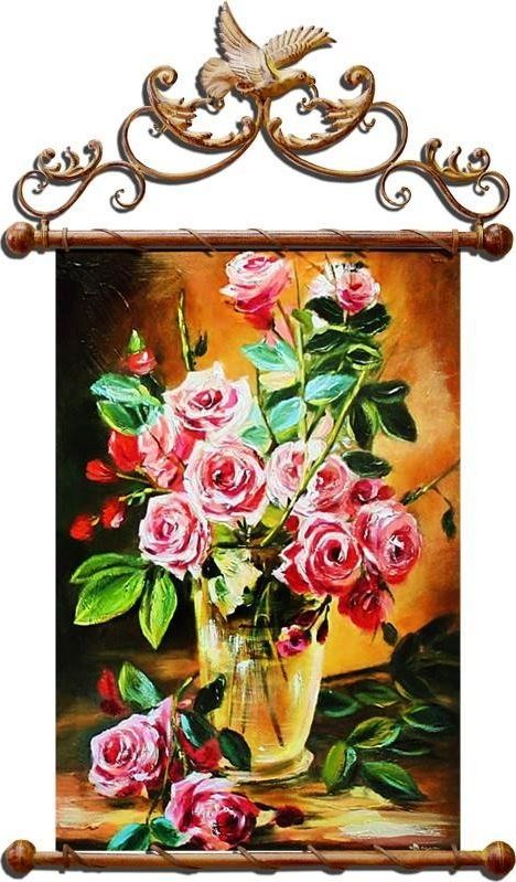 GO-BI Obraz Roze ręcznie malowany 68x95cm uniwersalny