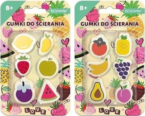 Gumki do ścierania 6szt owoce