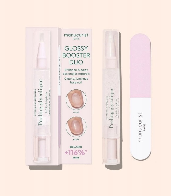 BingoSpa MANUCURIST_SET Glossy Booster Duo Peeling Pen peeling z kwasem glikolowym + Mini Nail Buffer dwustronna polerka