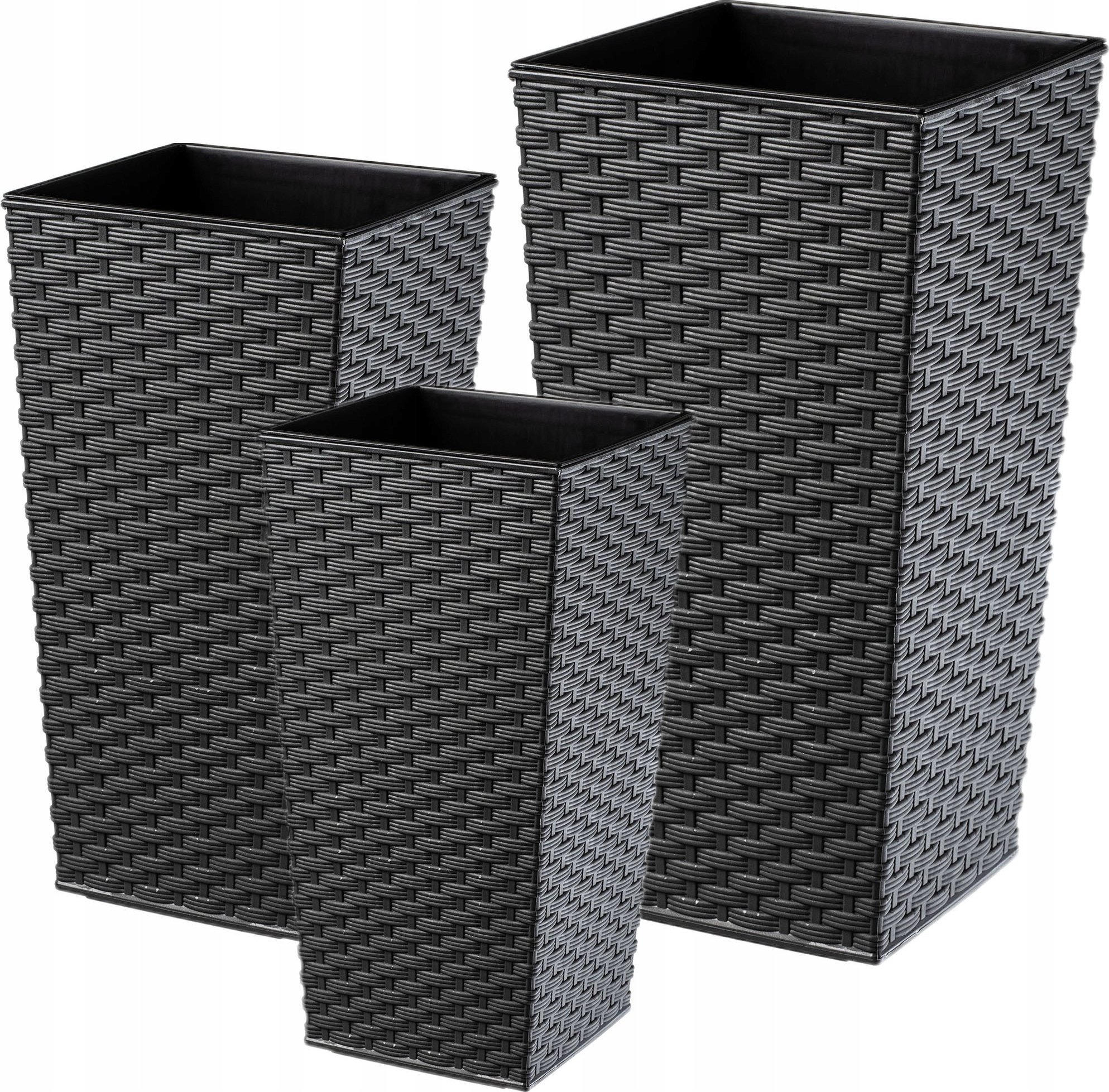 Kadax Zestaw 3x Doniczka Donica Wkład Grafit Rattan Duża