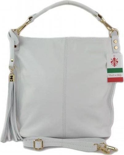 Kemer Worek na ramię Vera Pelle złote okucia pojemny a4 włoska torba Biała W76B