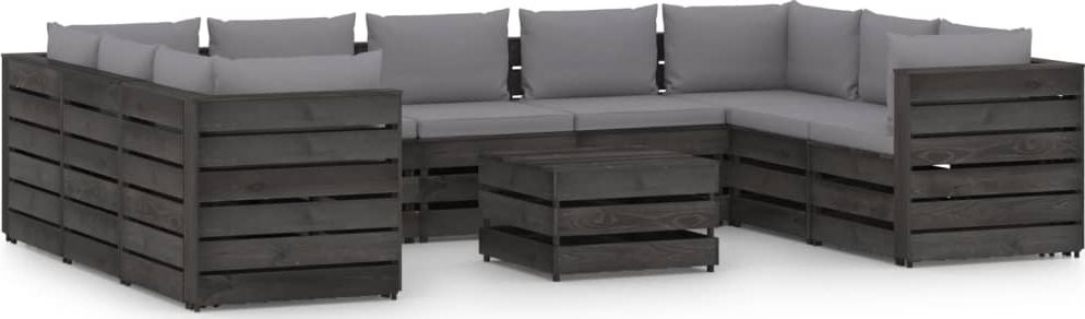 vidaXL 10-cz. zestaw wypoczynkowy do ogrodu, z poduszkami, drewniany