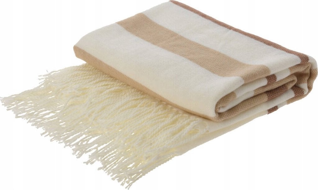 Home Styling Collection Koc z frędzlami, w paski, z akrylu, 130 x 160 cm