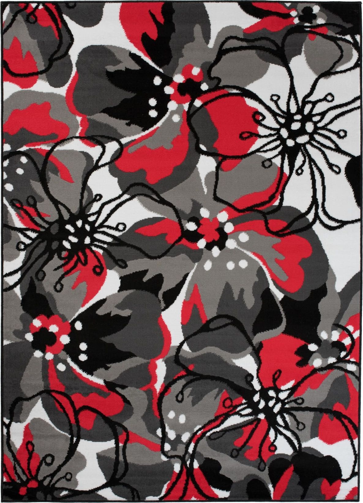 Carpetpol Dywan nowoczesny komfort czarny czerwony kwiaty Z907E BLACK MAYA PP ESM (1.30*1.90)