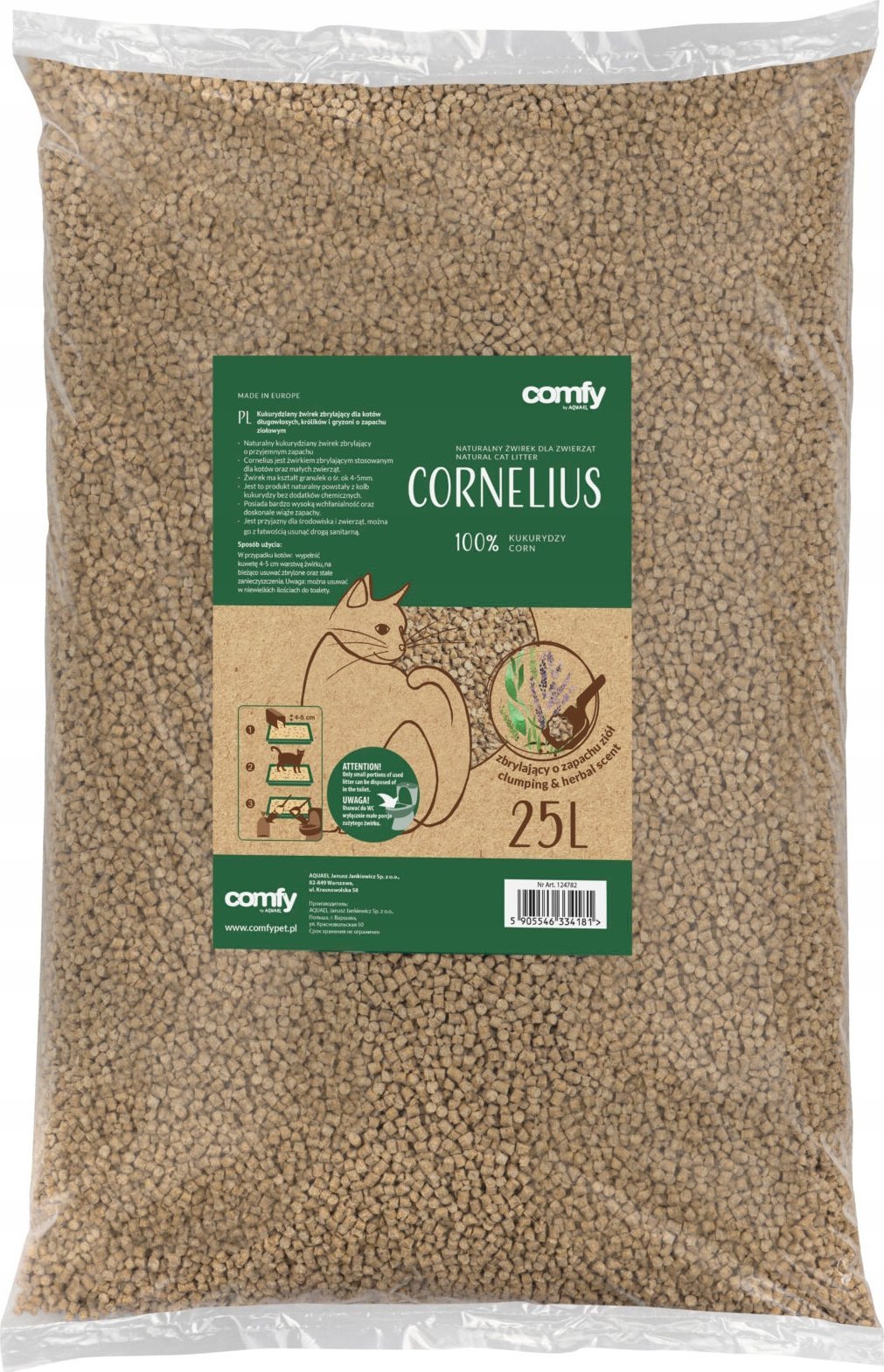 Żwirek dla kota Aquael Aquael Comfy Cornelius Herbal 25L kukurūzinis kraikas