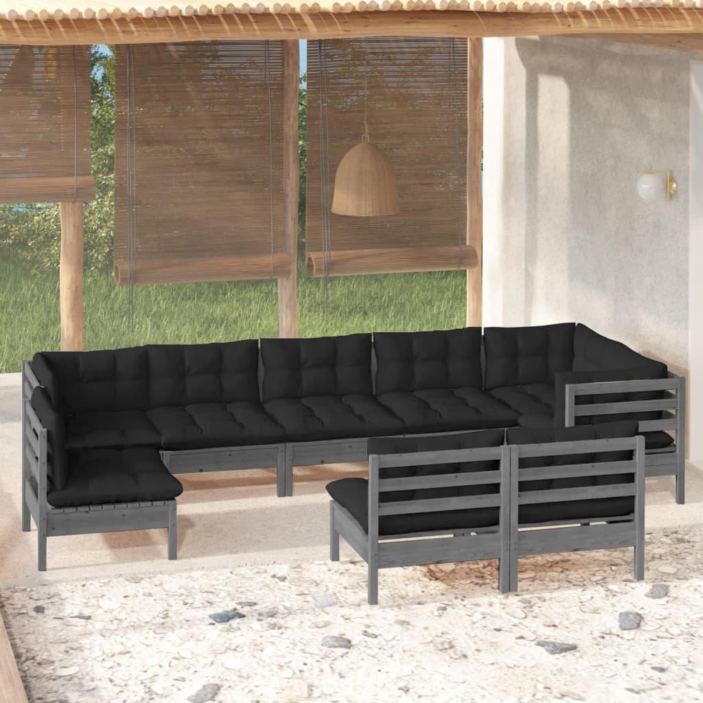 vidaXL vidaXL 9-cz. zestaw wypoczynkowy do ogrodu, z poduszkami, szara sosna