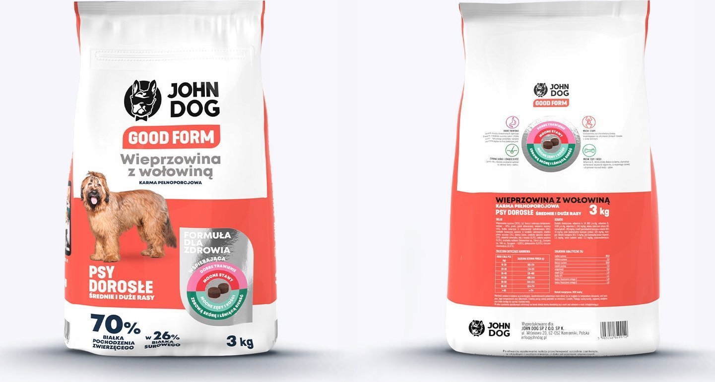 John Dog JOHN DOG Good Form Adult Średnie i duże rasy wieprzowina z wołowiną - sucha karma dla psa - 3 kg