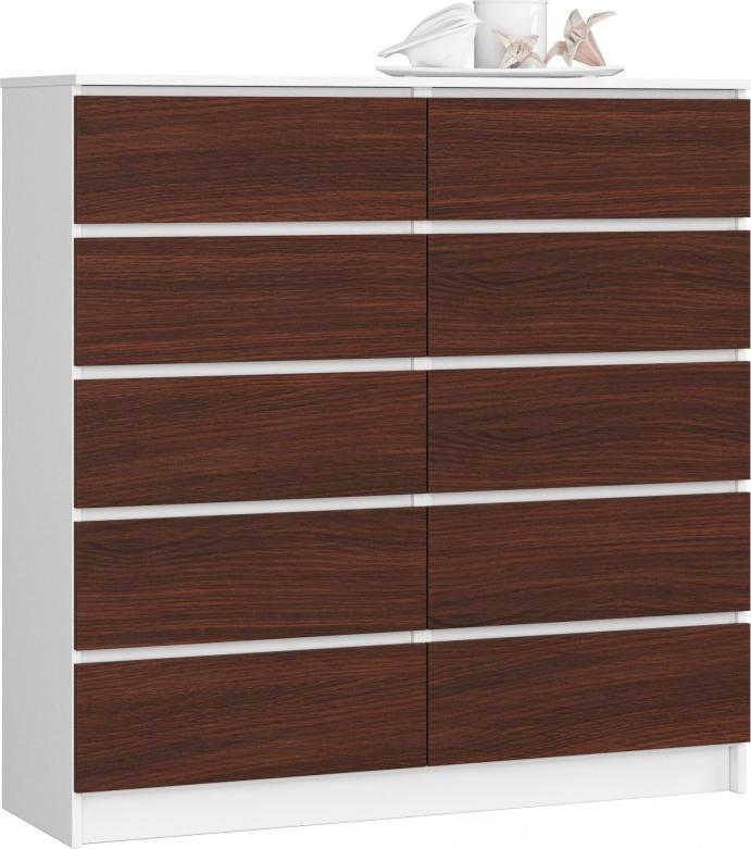 Fabryka Mebli Akord KOMODA K 120 cm 10 SZUFLAD BIAŁA / WENGE