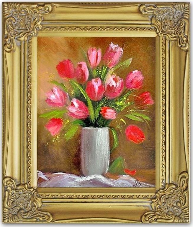 GO-BI Obraz Tulipany ręcznie malowany 27x32cm uniwersalny