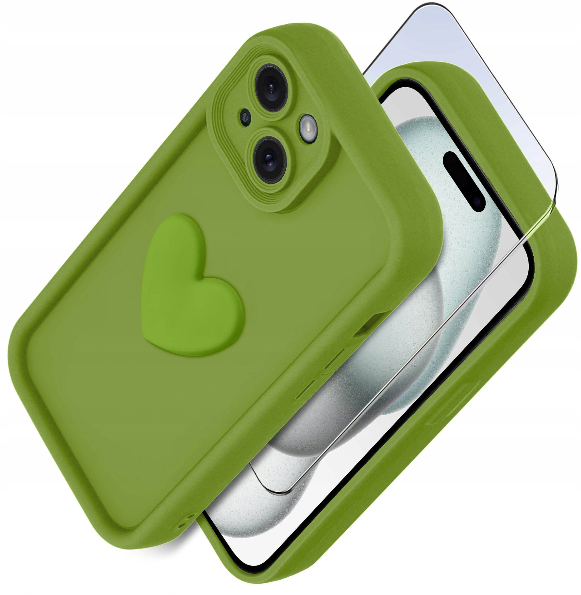 Etui do iPhone 15 silikonowe MATOWE serce + Szkło ochronne na ekran 9H