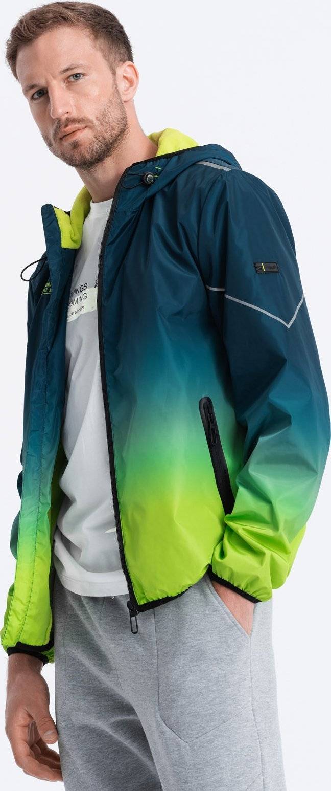 Kurtka męska Ombre Kurtka męska sportowa z odblaskami - turkusowo-limonkowa V1 OM-JANP-0105 XL