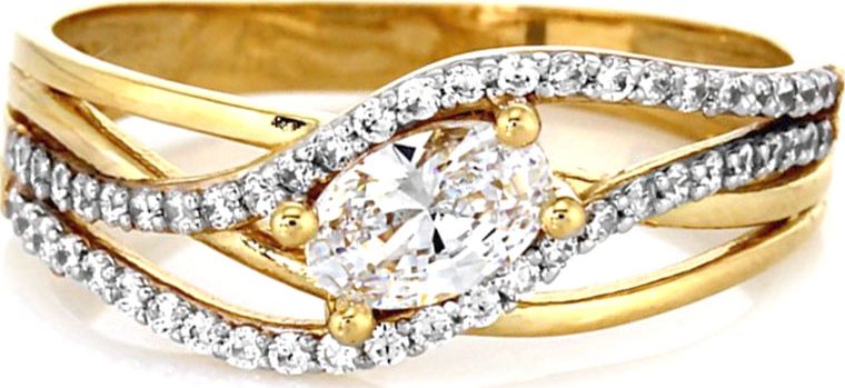 Lovrin Złoty pierścionek 585 szeroki z cyrkoniami 18