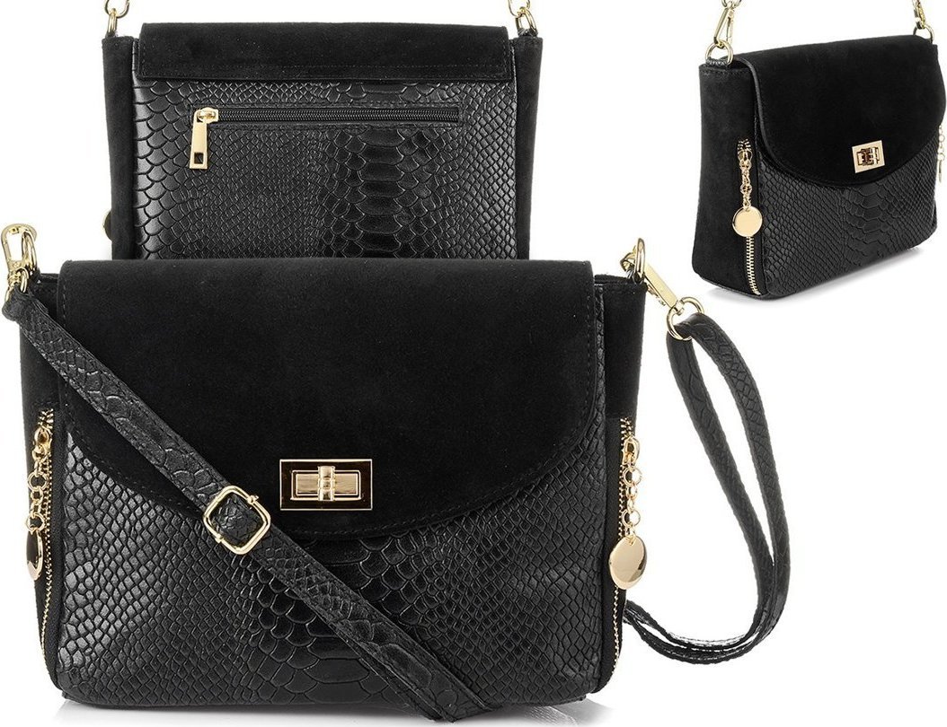 Włoska Torebka Skórzana listonoszka skóra węża ciemnozielona T96 NoSize